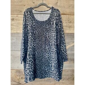 Ulla Popken NWOT Leopard Print 3/4 Sleeve Knit Tunic Top 28/30 Gray Everydaycore